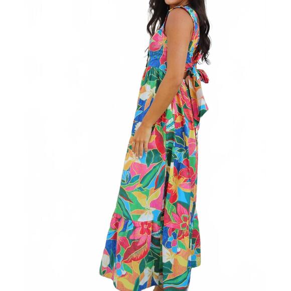 NEW SKIES ARE BLUE ruffle tie back maxi dress in multi - Picture 6 of 9